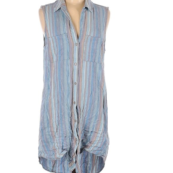 Bella Dahl Size M Casual dress/Tunic Blue striped button down collar - Picture 1 of 2